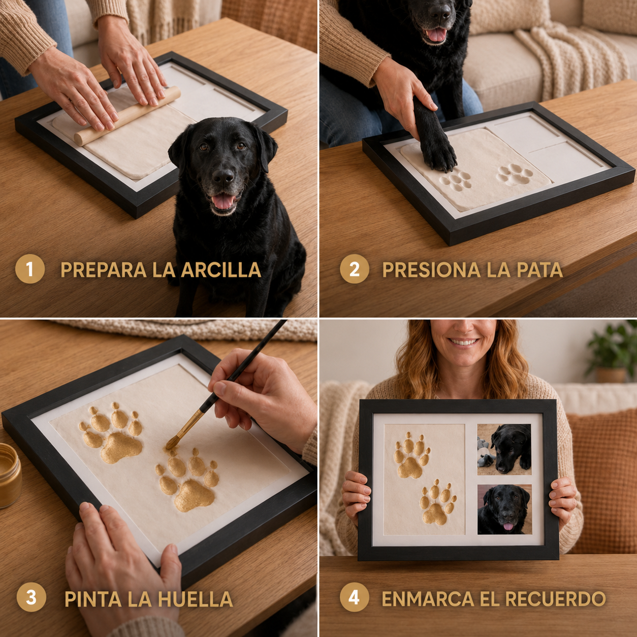 Marco de arcilla con huella de perro